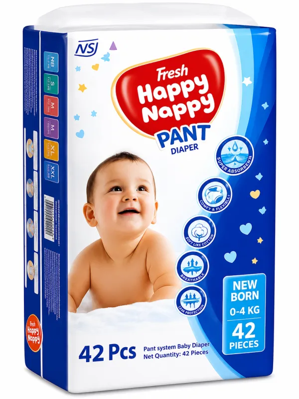 Fresh Happy Nappy Pants Diaper New Born 42 Pcs (0-4 Kg) – Newborn Baby Diaper Pants