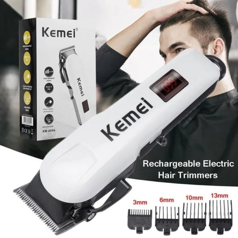 Kemei KM-809A Digital AC/DC Electric Rechargeable Professional Hair Clipper Trimmer